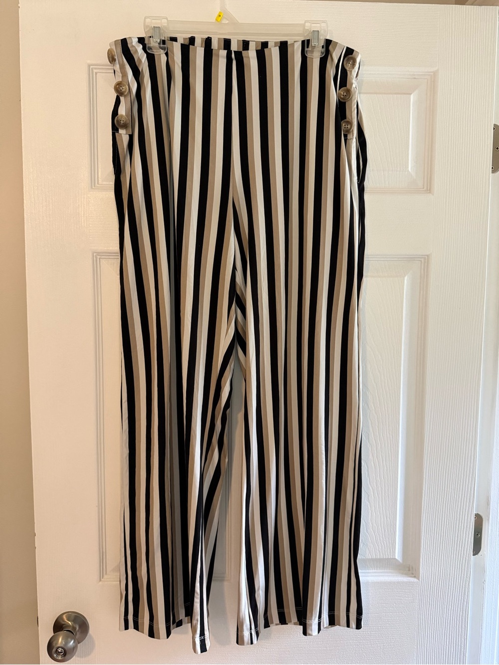 Robert Louis Black and White Vertical Stripe Wide-Leg Trousers